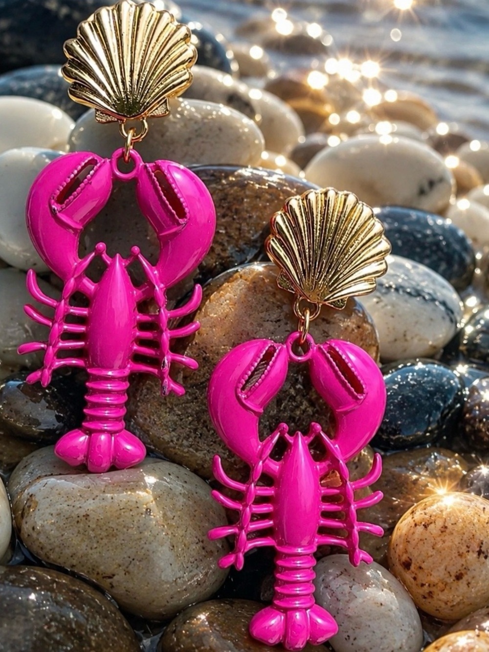 Hot Pink Lobster Drop Earrings